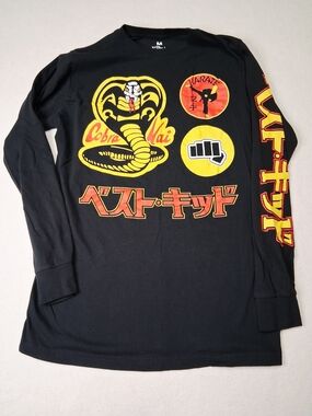 Cobra Kai Black Long Sleeve Tee with Yellow & Red Graphics